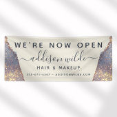 Iridescent Lila Gold Glam Glitzer Salon Eröffnung Banner