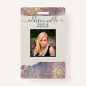 Iridescent Lila Gold Glam Glitzer Salon ID Ausweis (Vorderseite)