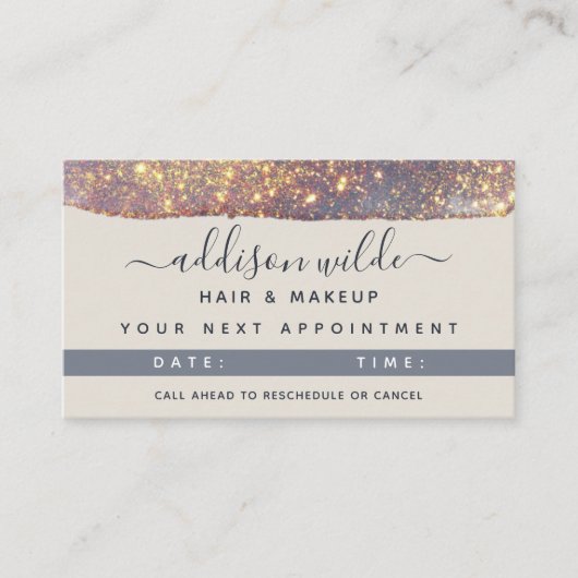 Iridescent Lila Gold Glam Glitzer Terminkarte (Vorderseite)