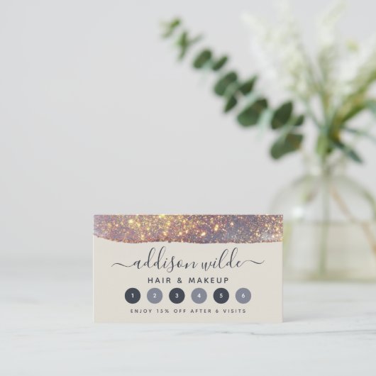 Iridescent Lila Gold Glam Glitzer Treuekarte (Stehend Vorderseite)