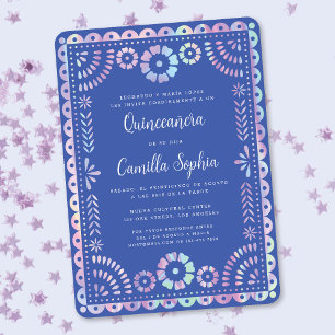 Iridescent Lila Pink Quinceñera Papado Picado Einladung