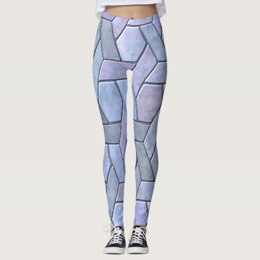 Iridescent Marble Abstrakt Blue Lila Green Gray Leggings (Vorderseite)