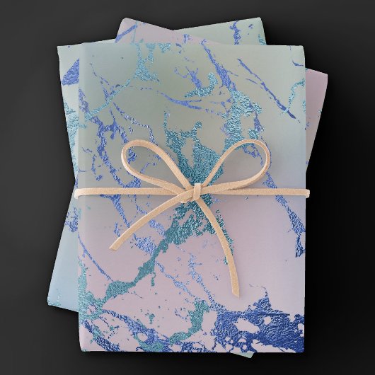 Iridescent Marble | Holographic Dusty Blue Pink Geschenkpapier Set