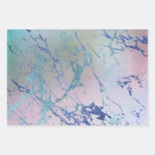 Iridescent Marble | Holographic Dusty Blue Pink Geschenkpapier Set (Vorderseite)