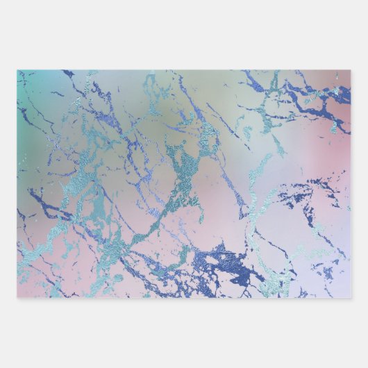 Iridescent Marble | Holographic Dusty Blue Pink Geschenkpapier Set (Vorderseite)