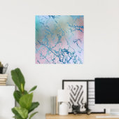 Iridescent Marble | Trendy Holographic Blue Pink Poster (Heimbüro)