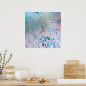 Iridescent Marble | Trendy Holographic Blue Pink Poster (Küche)