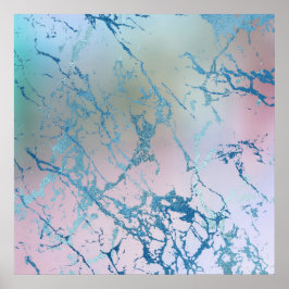 Iridescent Marble | Trendy Holographic Blue Pink Poster