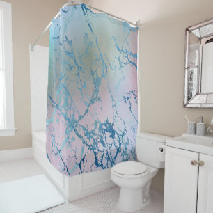 Iridescent Marble Trendy Imitats Holo Blue Pink Duschvorhang