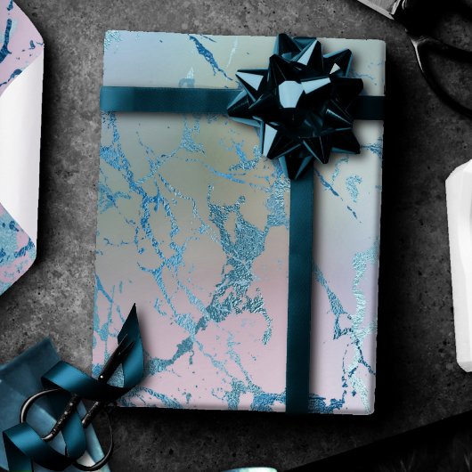 Iridescent Marble | Trendy Imitats Holo Blue Pink Geschenkpapier