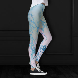 Iridescent Marble Trendy Imitats Holo Blue Pink Leggings