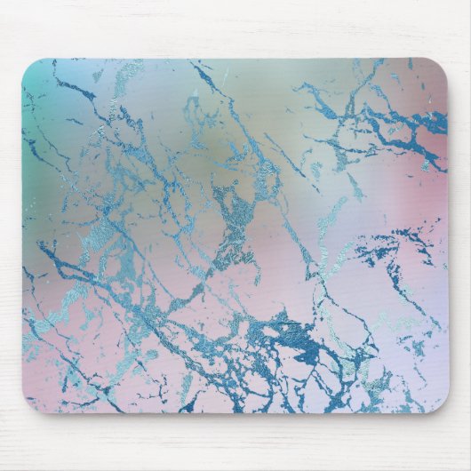 Iridescent Marble | Trendy Imitats Holo Blue Pink Mousepad (Vorne)