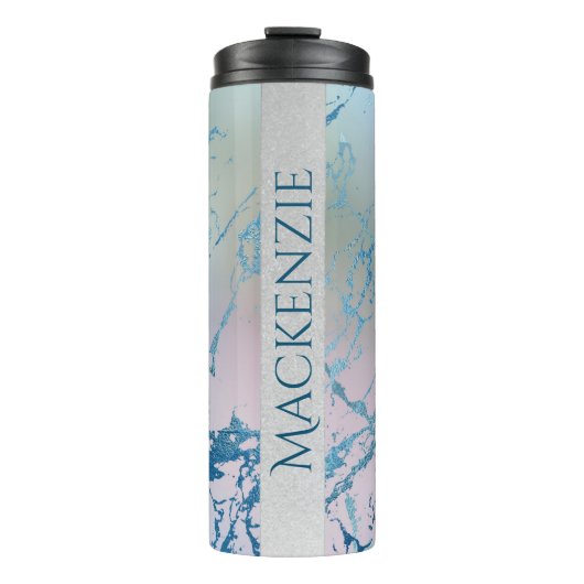 Iridescent Marble | Trendy Imitats Holo Blue Pink Thermosbecher (Vorderseite)