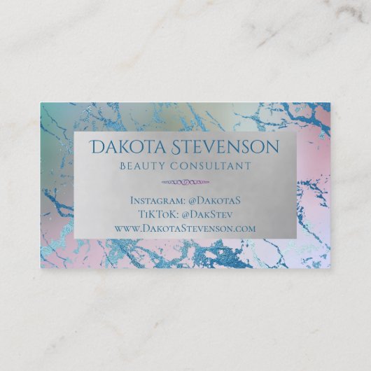 Iridescent Marble | Trendy Imitats Holo Monogram Visitenkarte (Rückseite)