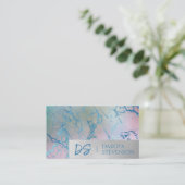 Iridescent Marble | Trendy Imitats Holo Monogram Visitenkarte (Stehend Vorderseite)