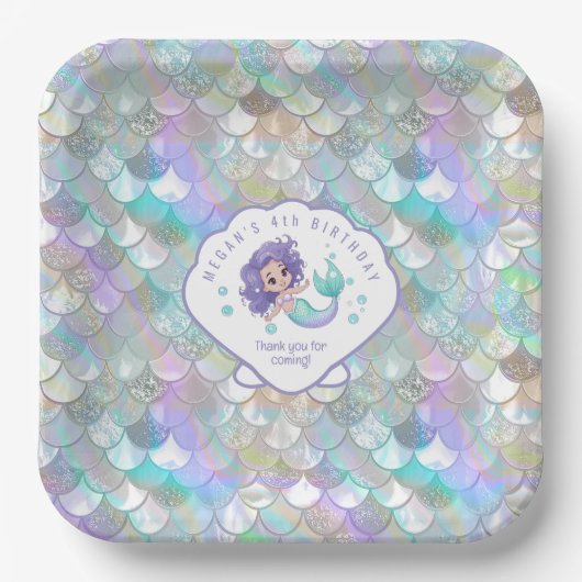 Iridescent Mermaid Scales Clam Muschel V1 ID1144 Pappteller (Vorderseite)