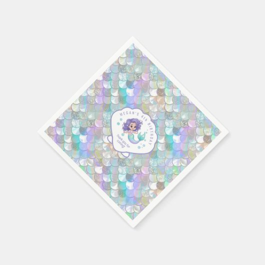 Iridescent Mermaid Scales Clam Muschel V1 ID1144 Serviette (Ecke)