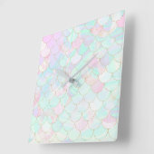 Iridescent Mermaid Scales Quadratische Wanduhr (Winkel)
