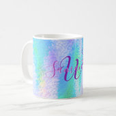 Iridescent Mit Monogramm Elegant Holographic Kaffeetasse (Vorderseite Links)