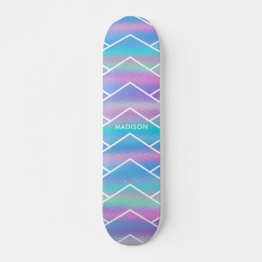 Iridescent Modern Girly Pink Blue Personalisiert S Skateboard (Vorne)