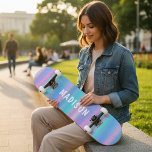Iridescent Modern Girly Pink Blue Personalisiert Skateboard<br><div class="desc">Iridescent Modern Girly Pink Blue Personalisiert bietet eine moderne bunt irisierende Hintergrund in Rosa,  lila und blau mit Ihrem personalisierten Namen. Personalisieren Sie diese,  indem Sie den Text in dem dafür vorgesehenen Textfeld bearbeiten. Entworfen von ©Evco Studio www.zazzle.com/store/evcostudio</div>