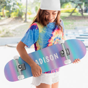 Iridescent Modern Girly Pink Blue Personalisiert Skateboard