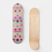 Iridescent Modern Girly Pink Purple Blumen Name Skateboard (Vorderseite)