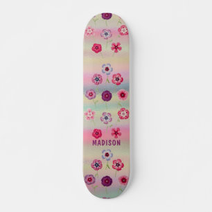 Iridescent Modern Girly Pink Purple Blumen Name Skateboard