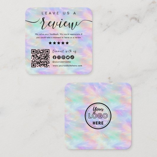 Iridescent Opal Stilvolle QR-Code Verlasse uns ein Quadratische Visitenkarte (Vorne/Hinten)