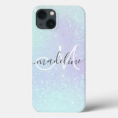 Iridescent Pastel Holographic Glitzer Mit Monogram Case-Mate iPhone Hülle (Rückseite)