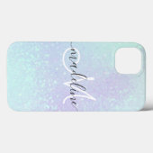 Iridescent Pastel Holographic Glitzer Mit Monogram Case-Mate iPhone Hülle (Rückseite (Horizontal))