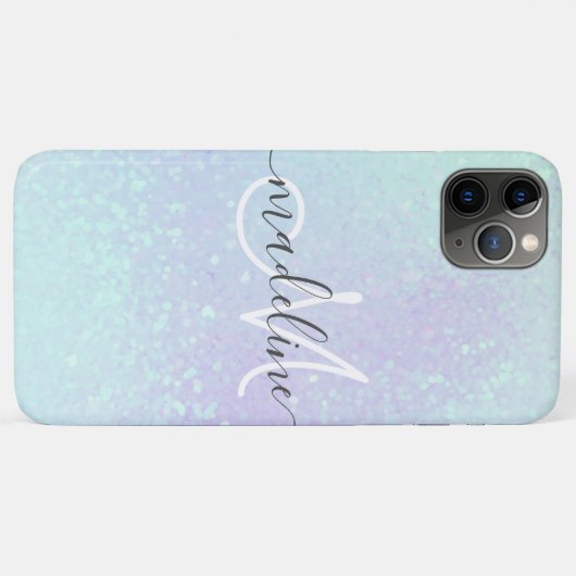 Iridescent Pastel Holographic Glitzer Mit Monogram Case-Mate iPhone Hülle (Rückseite (Horizontal))