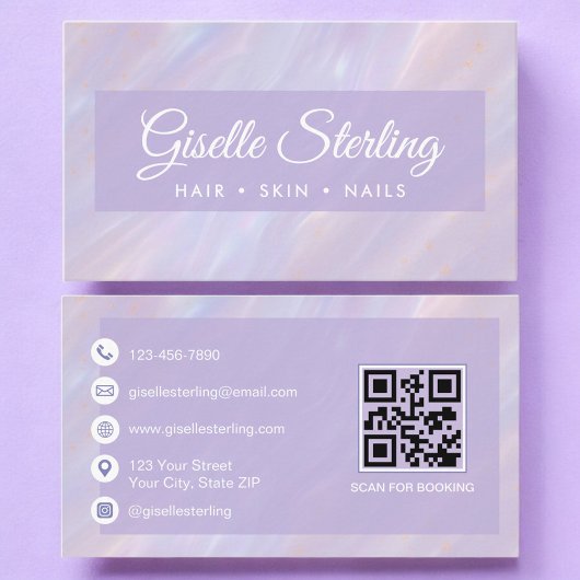 Iridescent Pastel Opal QR Code Holografischer Stei Visitenkarte