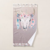 Iridescent Pearl Boho Chic Skull Glam Blumenhörner Badhandtuch Set (Handtuch)
