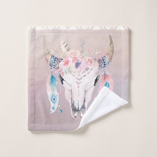 Iridescent Pearl Boho Chic Skull Glam Blumenhörner Badhandtuch Set (Waschlappen)