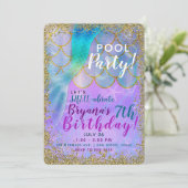 Iridescent Pearl Glitzer Mermaid Birthday Party Einladung (Stehend Vorderseite)