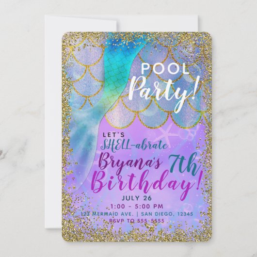 Iridescent Pearl Glitzer Mermaid Birthday Party Einladung (Vorderseite)