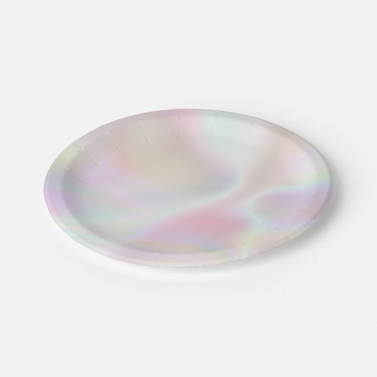 Iridescent Pearl Opal Rainbow Metallic Holographic Pappteller (Schrägansicht)