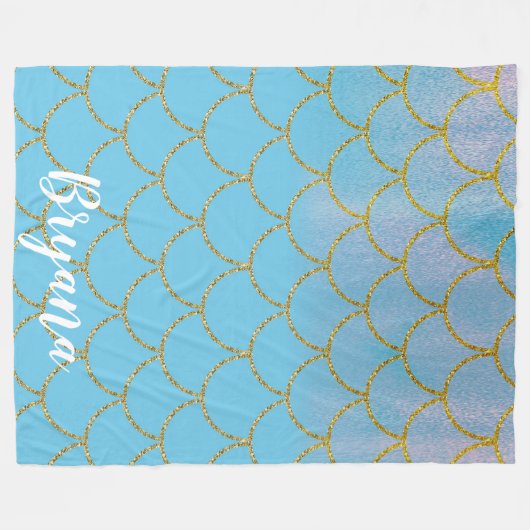 Iridescent Pearl Shimmer Sparkle Mermaid Scales Fleecedecke (Vorderseite (Horizontal))