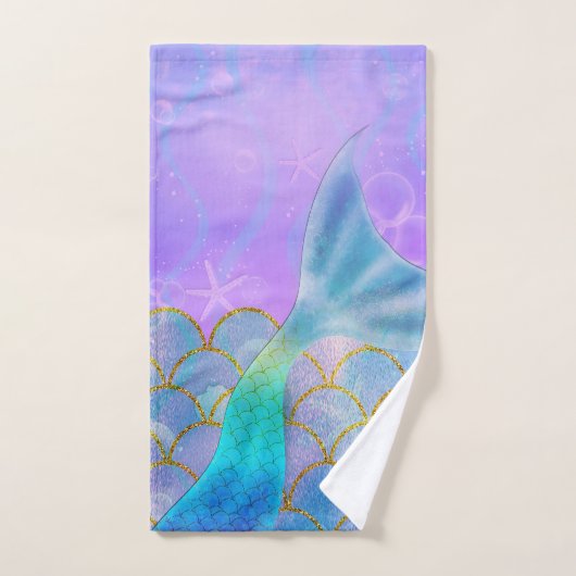 Iridescent Pearl Shimmer Sparkle Mermaid Schwanz Badhandtuch Set (Handtuch)