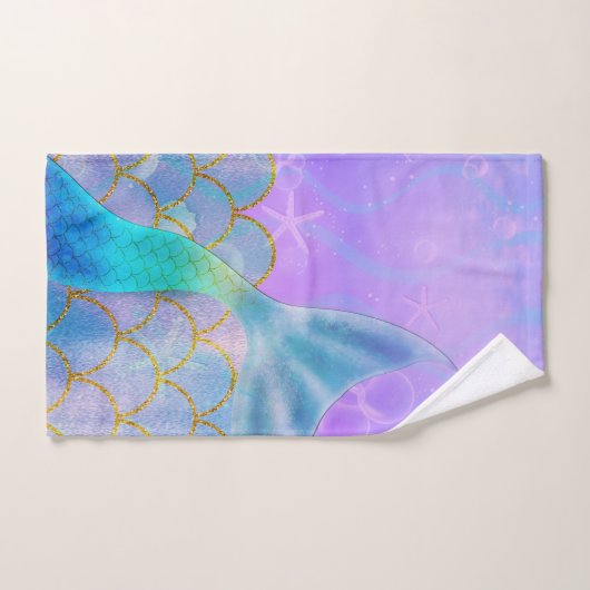 Iridescent Pearl Shimmer Sparkle Mermaid Schwanz Badhandtuch Set (Handtuch)