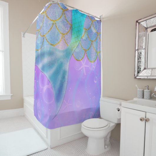 Iridescent Pearl Shimmer Sparkle Mermaid Schwanz Duschvorhang (Beispiel)
