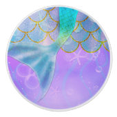 Iridescent Pearl Shimmer Sparkle Mermaid Schwanz Keramikknauf (Vorderseite)