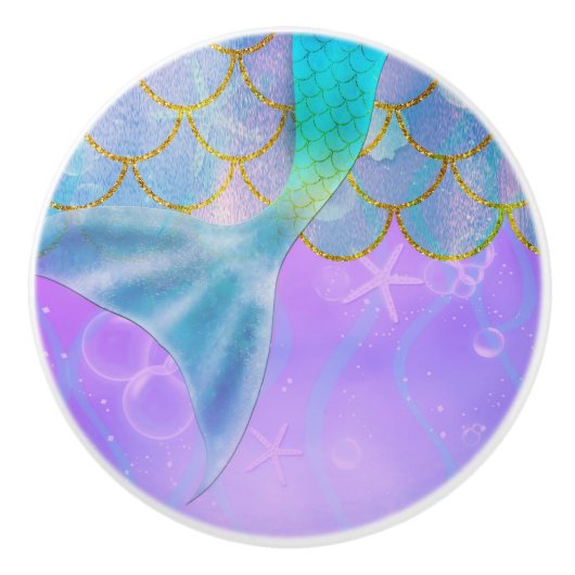 Iridescent Pearl Shimmer Sparkle Mermaid Schwanz Keramikknauf (Vorderseite)