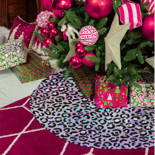 Iridescent Pink Rainbow Leopard Spot Polyester Weihnachtsbaumdecke