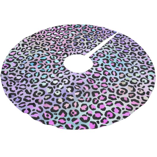 Iridescent Pink Rainbow Leopard Spot Polyester Weihnachtsbaumdecke (Schrägansicht)