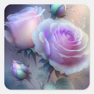 Iridescent Pink Roses geschlossen Quadratischer Aufkleber