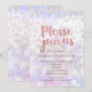 Iridescent Pink Sparkle Glam Party Einladungen