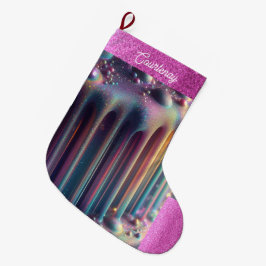 Iridescent Rainbow Colors Personalisierter Glitzer Großer Weihnachtsstrumpf
