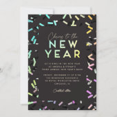 Iridescent Rainbow Confetti Silvester Party Einladung (Vorderseite)